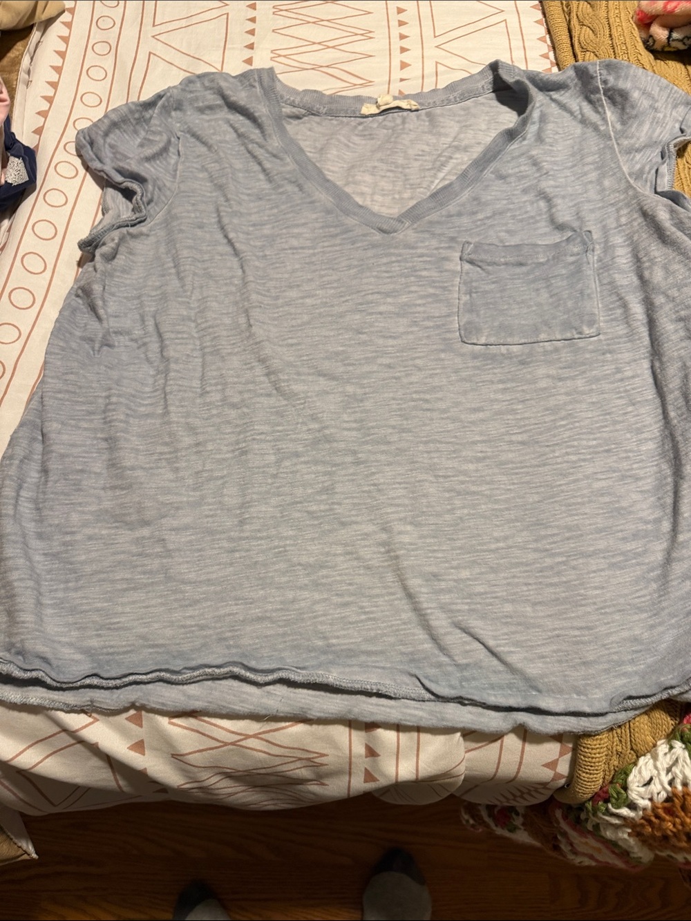 Jane and Delancey Light Blue V-Neck Pocket Tee
